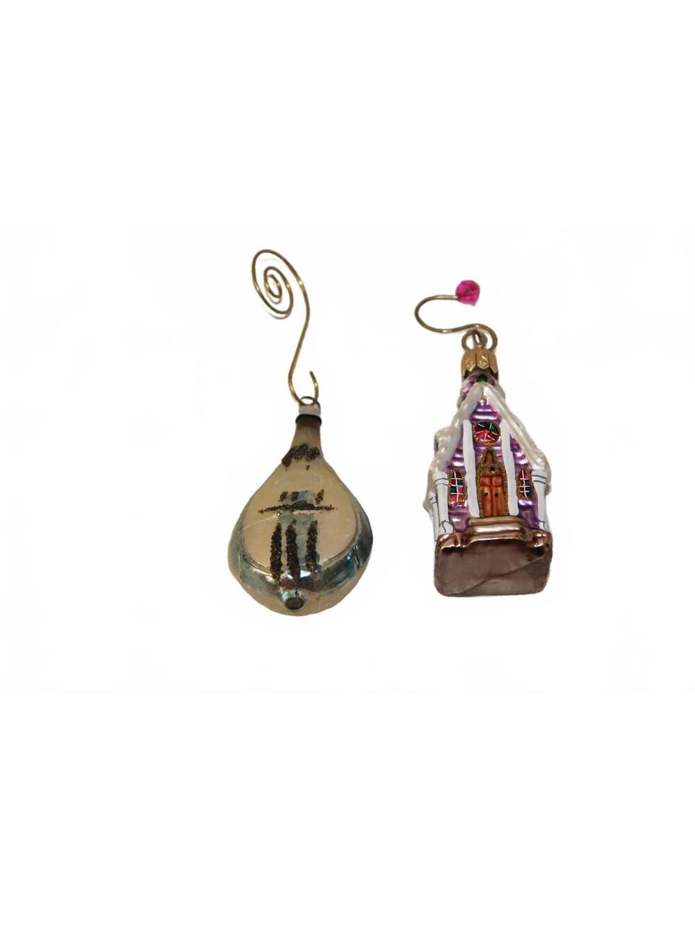 Christopher Radko 2 Small Christmas Ornaments - Church and Guitar